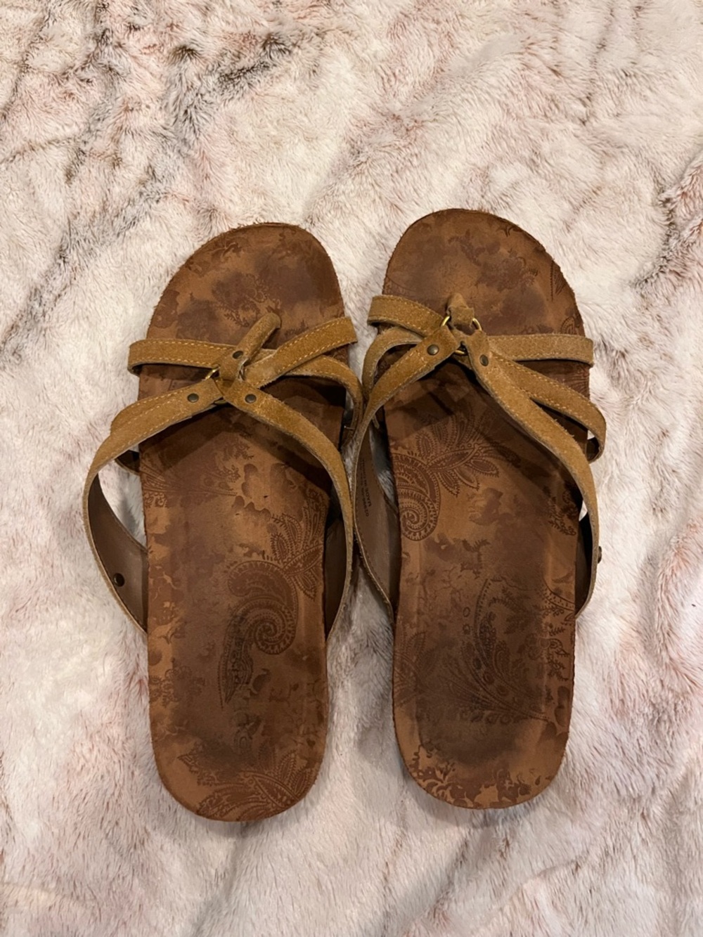 Women's Brown Cross-Strap Slide Sandals